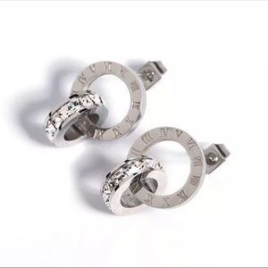 S Roman Numerals Zircon Earrings - Stainless Steel Fashion Never Fade Jewelry